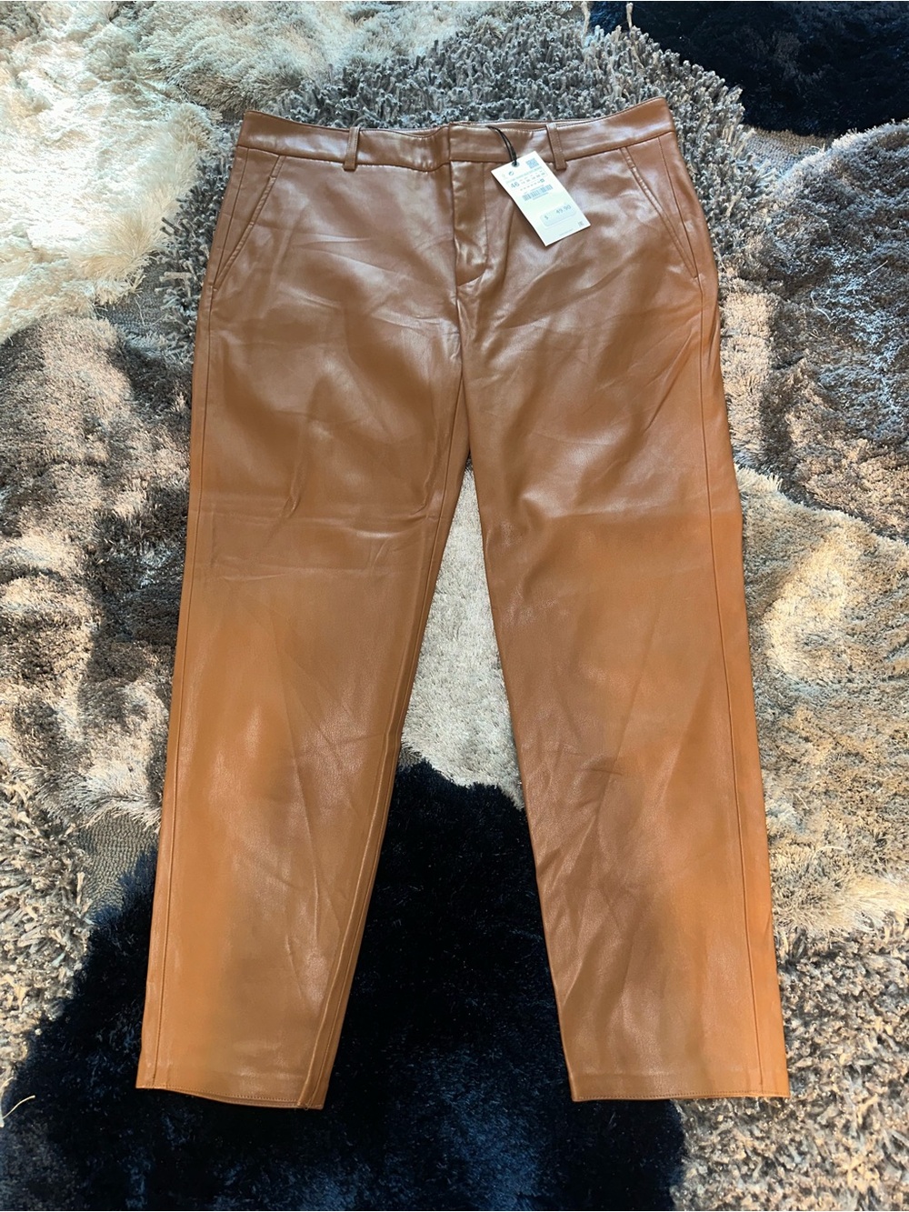 Women’s Tan Faux Leather Jeans - Zara